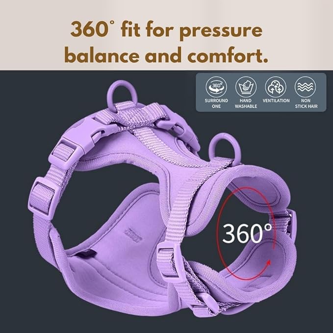 Dog Harness, No-Pull Pet Harness with 3 Leash Clips, Adjustable Soft Padded Dog Vest, Breathable Mesh Cushion for Small Medium Large Dogs (Purple, Small (Neck:12"-16" Chest 16"-20"))