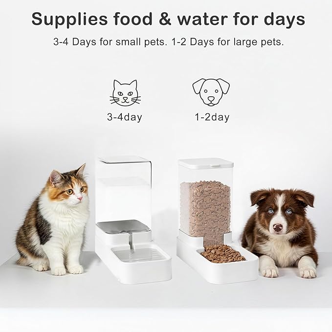 Automatic Cat Feeder and Water Dispenser Set, Automatic Dog Feeder and Dog Water Dispenser for Dogs Cats Pets Animals Large Capacity