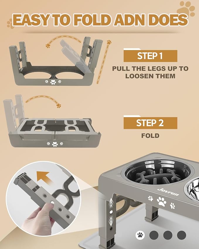 Elevated Dog Bowls, Dog Feeder with Stainless Steel Dishes & Slow Feeder Bowl, 5 Heights Adjustable Raised Stand for Medium Large, Food Dishes with Non-Slip Feet