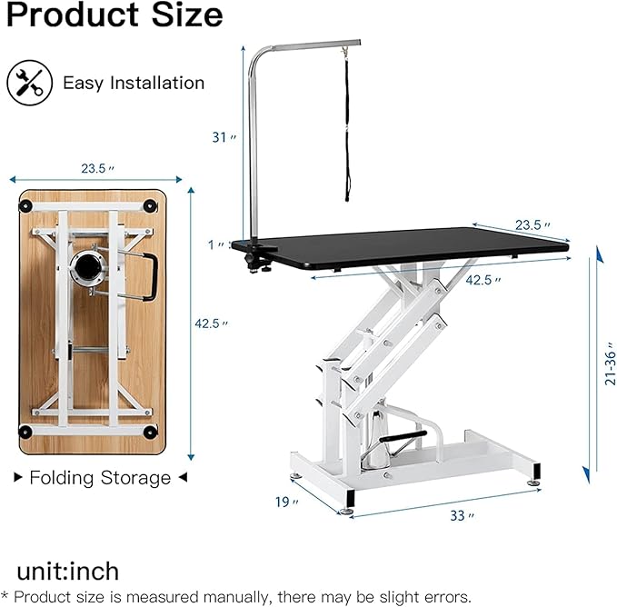 Hydraulic Dog Grooming Table for Small/Large Dogs, Heavy Duty Professional Pet Grooming Table with Adjustable Overhead Arm and Noose, Range 21-36 Inch, 43''/Black