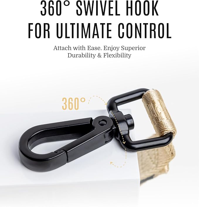 2025 New Edition, Fei & Eve Classic Dog Leash - 6FT, Dual Padded Handles, 360° Swivel Hook, Heavy Duty 210D Nylon - No-Pull Design with Traffic Control Handle - for Small/Medium/Large Dogs, Champagne