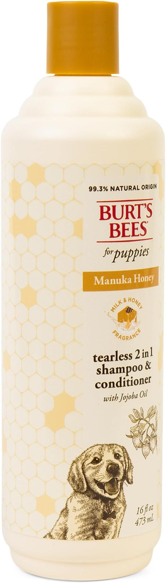 Burt’s Bees for Pets Manuka Honey Tearless 2 in 1 Shampoo and Conditioner for Puppies with Jojoba Oil, 16 Fl Oz