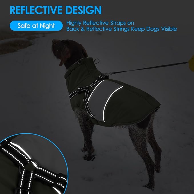 KOESON Dog Coat, Windproof Dog Winter Coat with Harness Built in for Extra Large Dogs, Waterproof Reflective Pet Snow Jacket with Warm Fleece Lining for German Shepherd, Labrador Retriever