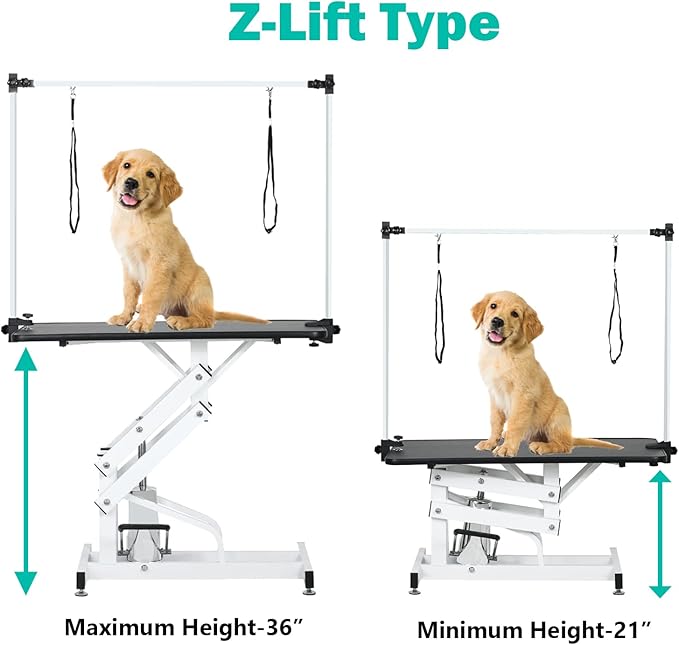 Hydraulic Pet Dog Grooming Table for Dogs & Cats, Heavy Duty Large Groomming Table with Adjustable Arm Noose, Maximum Capacity Up to 300lbs, 42.5inch, Black