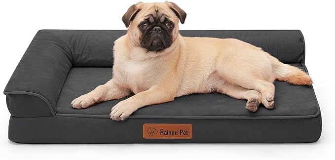 Orthopedic Memory Foam Dog Bed, Removable Washable Microsuede Cover, TPU Waterproof Liner, Nonskid Bottom, for Indoor, Outdoor, Crate ＆ Car Use, 30x20x6 Inches, Dark Grey