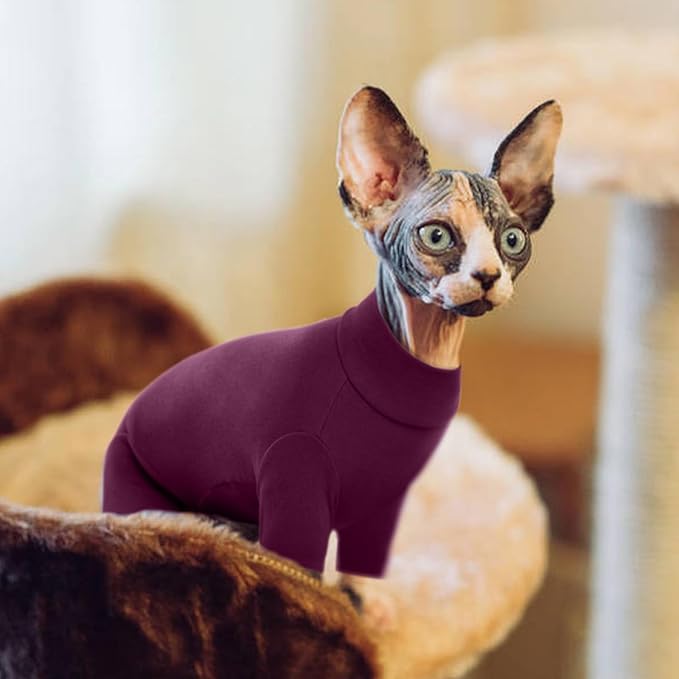 ROZKITCH Cat Shirts for Cats Only, Breathable Soft Jumpers for Sphynx Only, Coat with Four Legs, Warm Sweater T-Shirt Pajamas Jumpsuit Vest Cornish Rex, Devon Rex, Peterbald Purple XL