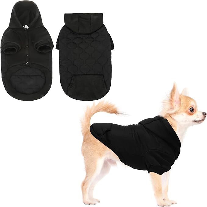 KOOLTAIL Warm Dog Winter Coat for Small Dogs, Waterproof Puppy Jacket with Leash Hole, Cold Weather Pet Vest for Winter, Soft Pet Hoodie Sweater Sweatshirt Clothes for Puppy Cats Girls Boys Black S
