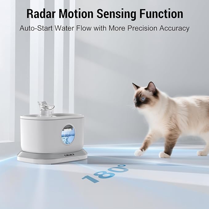 Cat Water Fountain Wireless, Petlipo 5000mAh Battery Operated Cat Fountain, 2.6L/88oz Cordless Pet Drinking Fountain with Motion Sensor for Cats Dog Indoor Ultra Quiet BPA-Free