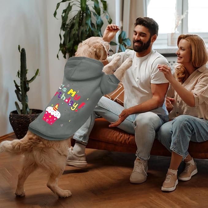 GreenJoy Dog Sweater Dog Hoodie Cold Weather Coat Hooded Sweatshirt for Puppies,Cats, Small Medium Large Dogs (Grey(It's My Birthday), XX-Large)