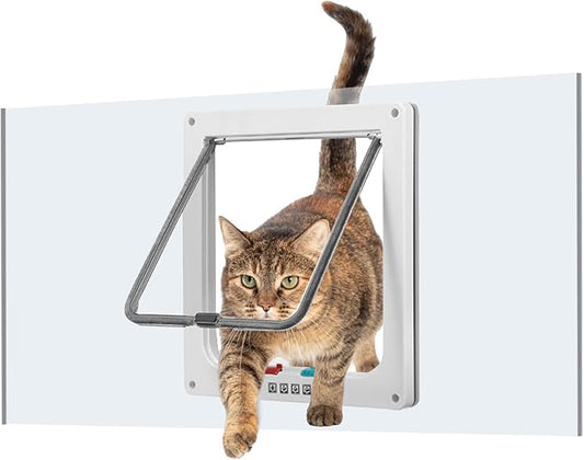 Cat Door for Window, Safety Cat Window with 4 Locking Modes, Fits 12"-36" Window, Pet Friendly Window Cat Door Insert, Ease of Installation, Magnetic Closure, Weatherproof Design, Clear Plexiglass