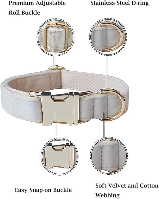 Velvet Dog Collar and Leash Set, Bright & Stylish Leash and Collar Set, Durable Pet Collars with Heavy Duty Quick Release Metal Buckle Adjustable for Samll Medium Large Dogs or Cats
