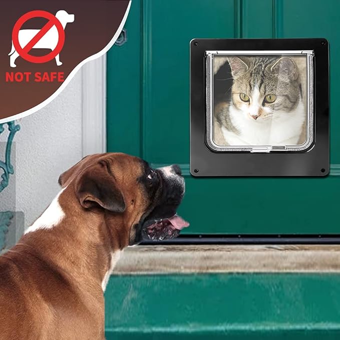 EASY JOY Cat Doors(Outer Size 10.6" x 9.2"), 4-Way Locking Cat Door for Interior Exterior Doors, Weatherproof pet Door with Magnet for Cat or Dog < 21.5 inches in Girth(Black L)