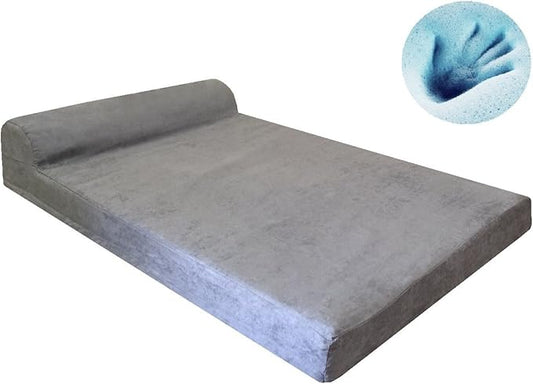 Dogbed4less Premium HeadRest Orthopedic Cool Memory Foam Dog Bed for Extra Large Dogs, Waterproof Lining and Grey Suede Cover, Jumbo 55X47 Inch