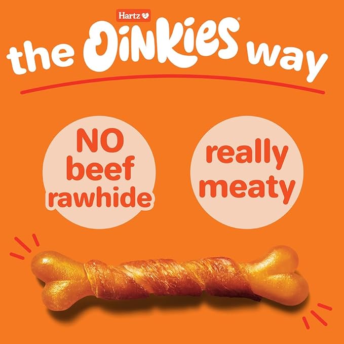 Hartz Oinkies Chew Bones with Real Chicken Breast, Rawhide Free Dog Treats, Highly Digestible Dog Chews, 25 Count