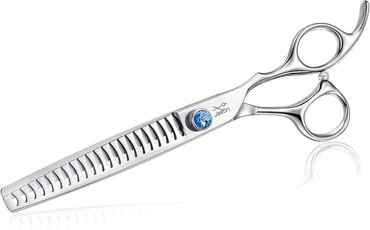 JASON 7 Inch 21-Teeth Chunkers Shears for Dogs, Ergonomic Cats Grooming Texturizing Blending Thinning Shears Pets Trimming Kit with Offset Handle, Sharp, Comfortable Shear Christmas Gift