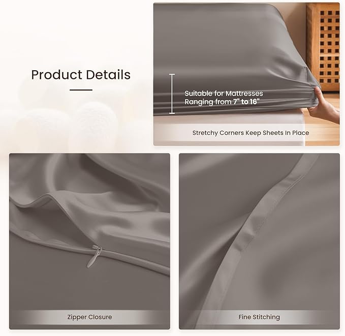 THXSILK Silk Sheet Set 4Pcs, 6A+ Top Grade 100% Pure Mulberry Silk Bed Sheets Ultra Soft Durable Luxury Bedding Sets, 1 Fitted Sheet, 1 Flat Sheet and 2 Pillowcases (Twin-XL, Charcoal)