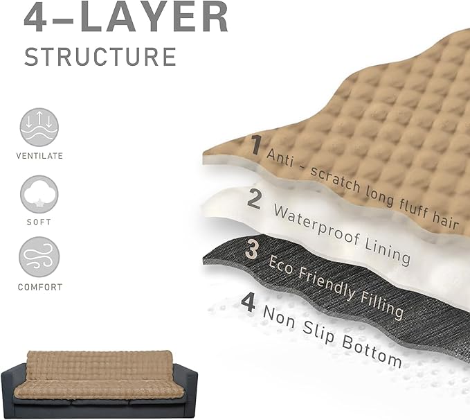 Waterproof Dog Bed Cover, Dog Pad Soft Plush Pet Blanket with Anti-Slip Back for Bed Couch Sofa, Furniture Protector for Small, Medium and Large Dogs and Cats (Light Brown-Bubble, 68"x82")