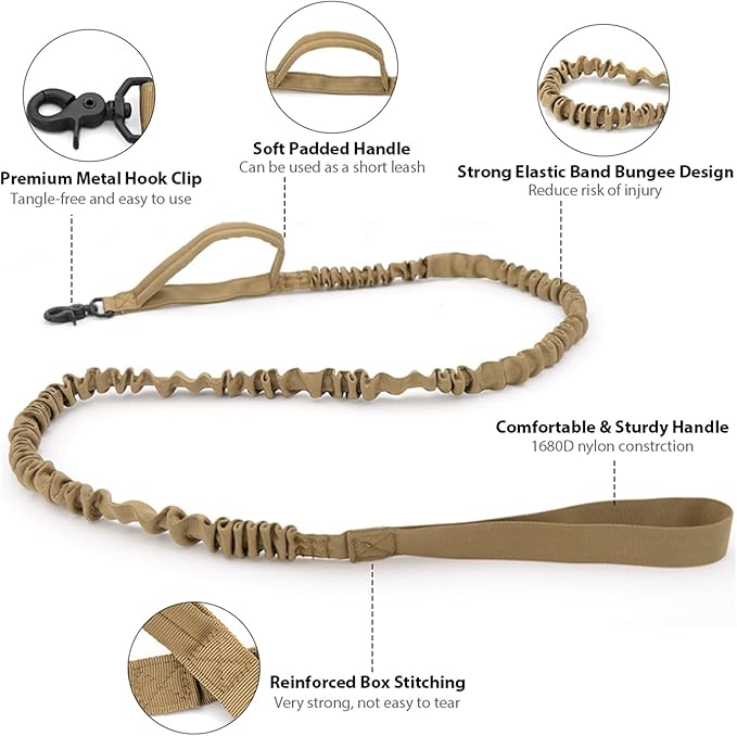 Tactical Dog Collar and Leash Set Heavy Duty Military Dog Collar with Handle and Metal Buckle for Medium and Large Dogs (Brown, L)