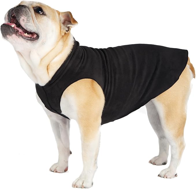 Goldpaw Stretchy Fleece Jacket for Small Dogs - Super Soft, Warm Dog Sweater - Pet Sweater Vest for Fall and Winter - Canine Clothes Made in The USA - Machine Washable - Black - Size 26