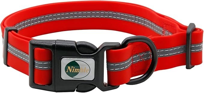 NIMBLE Dog Collar Waterproof Pet Collars Anti-Odor Durable Adjustable PVC & Polyester Soft with Reflective Cloth Stripe Basic Dog Collars S/M/L Sizes (Medium (11.81”-18.5”inches), Candy Red)