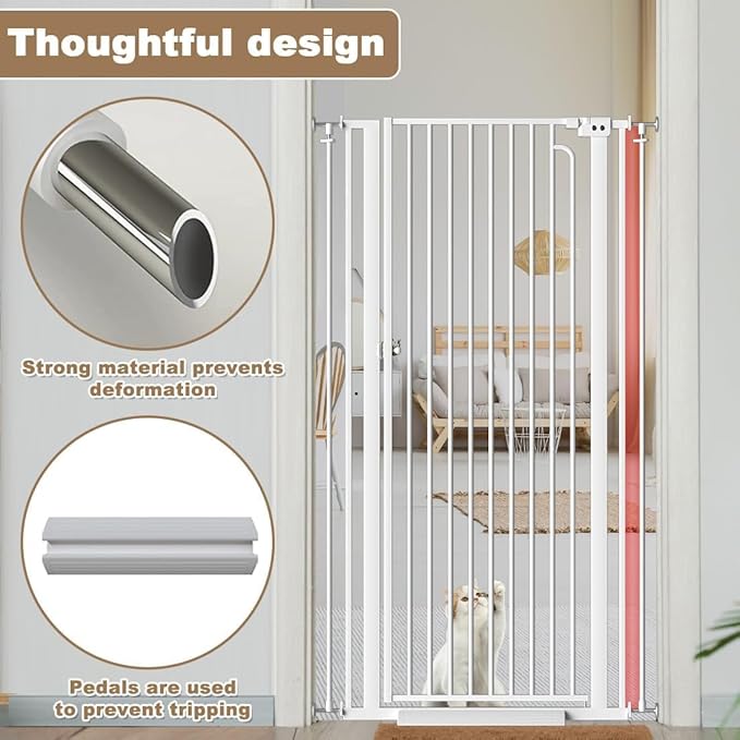 57.09" Extra Tall Cat Gate for Doorways, 43.31'' - 48.03'' Wide High Pressure Mounted Dog Gate, Tall Pet Gates for Doorways No Drilling, Auto Close Safety Baby Gates for Dogs Cats(White)