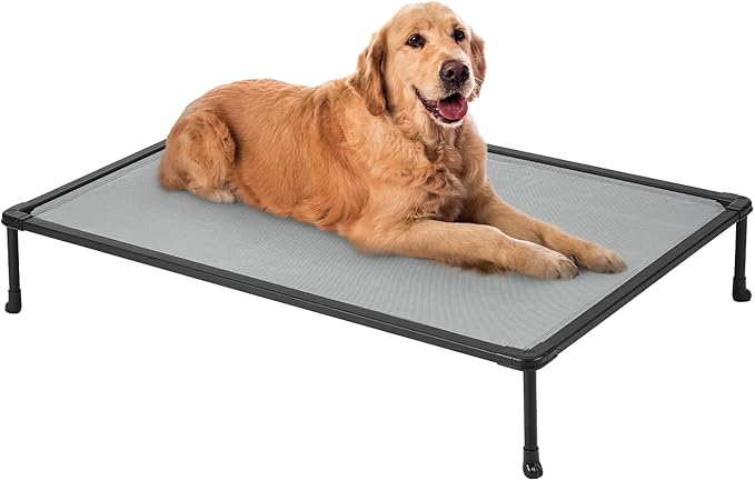 Veehoo Chewproof Elevated Dog Bed - Cooling Raised Pet Cot, Breathable Mesh, Washable & Non-Slip for Large Dogs, Indoor/Outdoor, Grey Mat and Black Frame, 42x30inches (Model CWC2203A03)