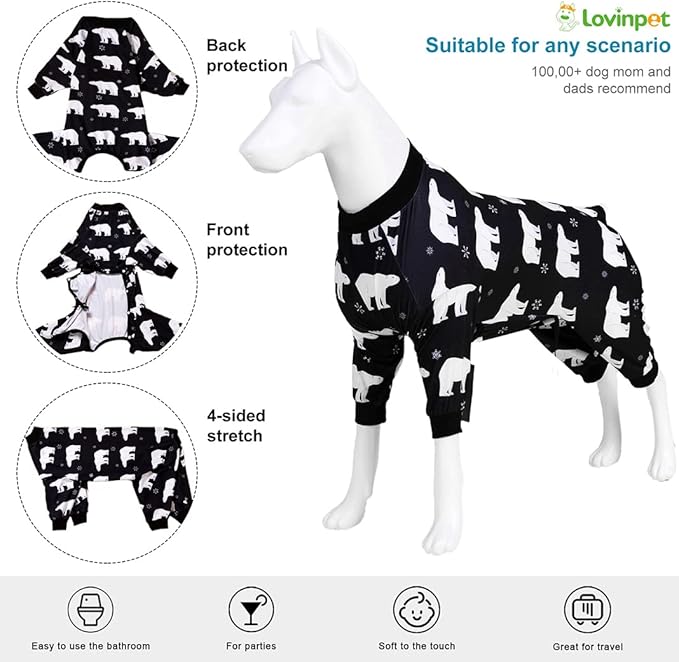 LovinPet Pitbull Clothes for Dogs Stretch Cotton Pet Shirts with Animal Print, Full Coverage Dog Clothing Perfect to Prevent Licking Wounds After Surgery for Medium & Large Dogs, Black XL
