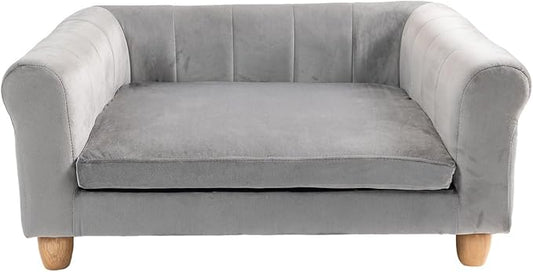 CRITTER SITTERS 33” Faux Suede Ped Bed in Grey, Durable Washable Sofa Couch for Small & Medium Cats & Dogs, Must Have Accessory for Yorkies, Shih Tzus & Frenchies, Kitten & Puppy Essential Furniture