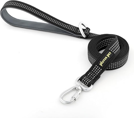 Plutus Pet Heavy Duty Dog Leash with Lockable Aluminum Carabiner, 4/6 Feet Long, Double-Sided Reflective Nylon, Padded Handle, for Puppy, Small, Medium and Large Dogs (Black, 4/5" x 4')