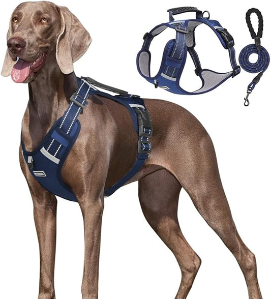 Dog Harness No Pull Adjustable Reflective,for Medium and Large Small Dog with Leash 59.06in (Dark Blue, XS)
