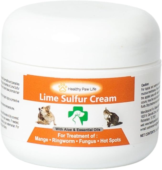 Healthy Paw Life Lime Sulfur Pet Skin Cream (4 oz) - Pet Care for Itchy and Dry Skin - Safe Solution for Dog, Cat, Puppy, Kitten, Horse