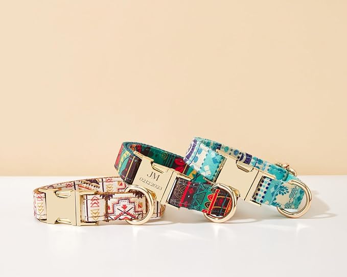 Custom Engraved Dog Collar with Name and Phone Number, Personalized for Small, Medium, and Large Dogs (Bohemian)