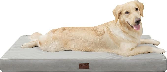 Dog Bed Mats for Big Dogs - Orthopedic Dog Pet Bed Thick Egg Foam Crate, Removable Washable Cover, Non-Slip Bottom Durable Dog Crate Bed Mat (Light Grey, XL(42''x30''x4''))