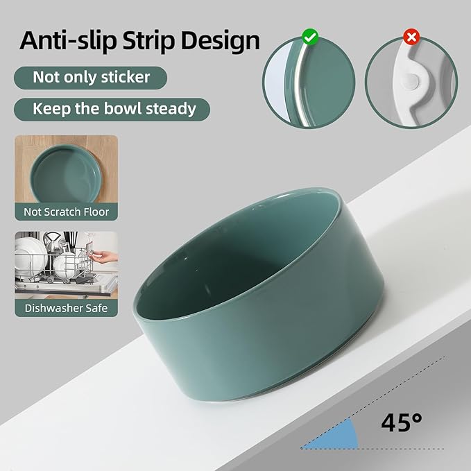 Havniva Ceramic Set of 2 Cat Bowls, Food and Water Bowls for Cats, Kitty, 2pcs Cat Dishes, Pet Feeder(5.1inch, 2 x Light Green Bowls)