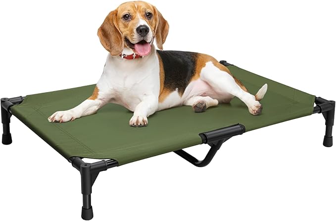 Love&go Elevated Dog Bed with Metal Frame, Cooling Raised Pet Cot for Dog and Cat (M - Olive Green Bed, Medium-29.9x19.5x5.5 inch)