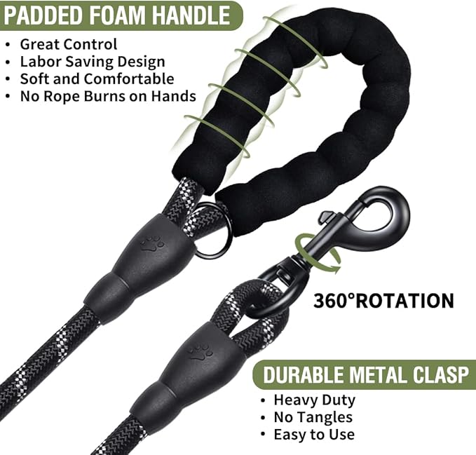 COOYOO 2 Pack Dog Leash 6 FT Heavy Duty - Comfortable Padded Handle - Reflective Dog Leash for Medium Large Dogs with Collapsible Pet Bowl
