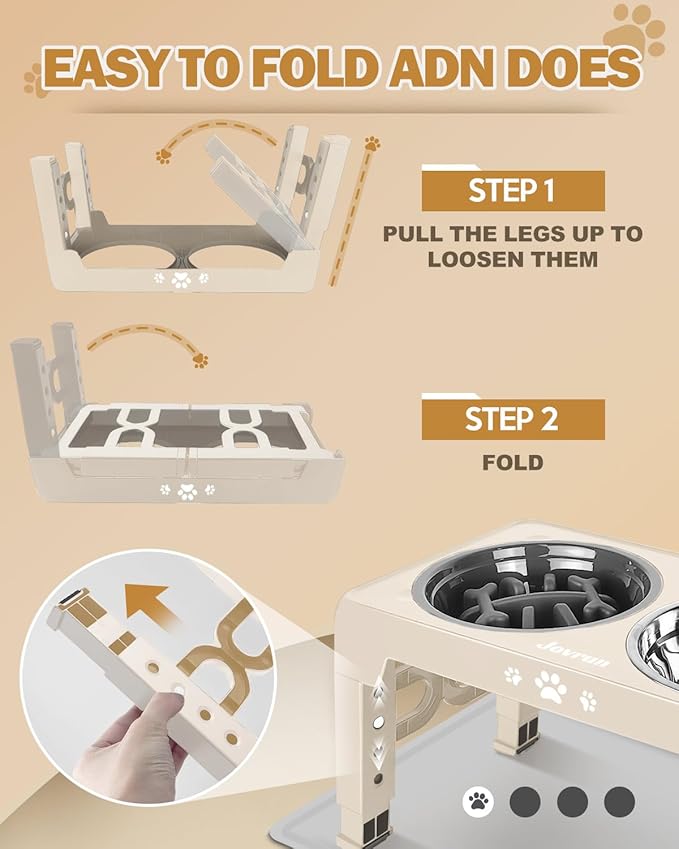Elevated Dog Bowls, Dog Feeder with Stainless Steel Dishes & Slow Feeder Bowl, 5 Heights Adjustable Raised Stand for Medium Large, Food Dishes with Non-Slip Feet