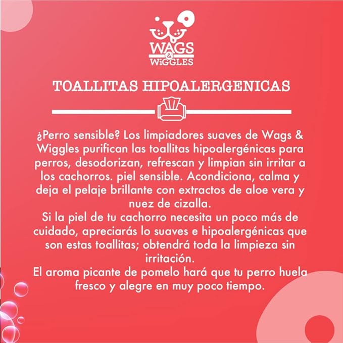 Wags & Wiggles Purify Hypoallergenic Wipes for Dogs | Gently Clean & Condition Your Dog's Coat Without A Bath | Zesty Grapefruit Scent Your Dog Will Love, 100 Count (Pack of 2)