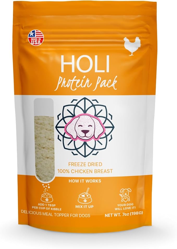 HOLI Freeze Dried Chicken Dog Food Topper - Single Ingredient, Human-Grade Lean Chicken Breast - Dog Food Flavor Enhancer for Picky Dogs – 100% All Natural - 7oz