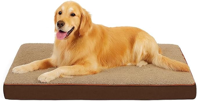 Dog Bed with Waterproof Inner Liner, Removable Cover, Egg Crate Foam Dog Beds, Easy to Clean，45×32Inch，Khaki