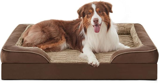 FURTIME Orthopedic Dog Beds for Large Dogs, Egg Foam Dog Bed with Ultra Comfy Supportive Foam, Washable & Waterproof Pet Couch, Nonskid Bottom