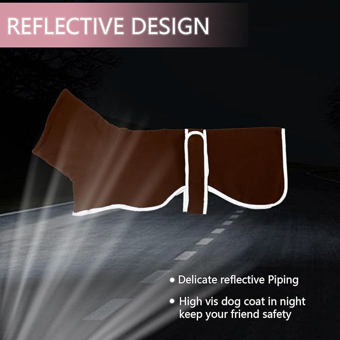 Geyecete Greyhound Cosy Fleece Jumper,Dog Winter Coat with Warm Fleece Lining,Outdoor Dog Apparel with Adjustable Bands-Brown-XXXL