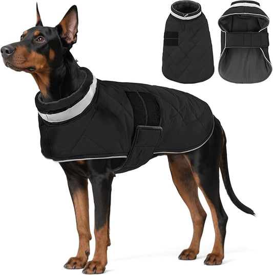 Dog Winter Coat Warm Padded Puppy Jacket Windproof Water Resistant Clothes for Small Medium Large Pets Christmas Sweater Outfit Vest(Black, 2XL)
