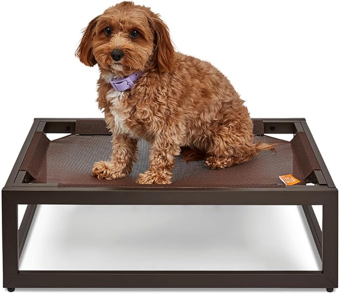 FUZI Luxury Up Pup Elevated Dog Bed, Premium Indoor & Outdoor Raised Pet Bed, Chew-Proof & Durable, Breathable Design for Comfort & Support, Dog Cot Small 26x17x8 Dark Brown