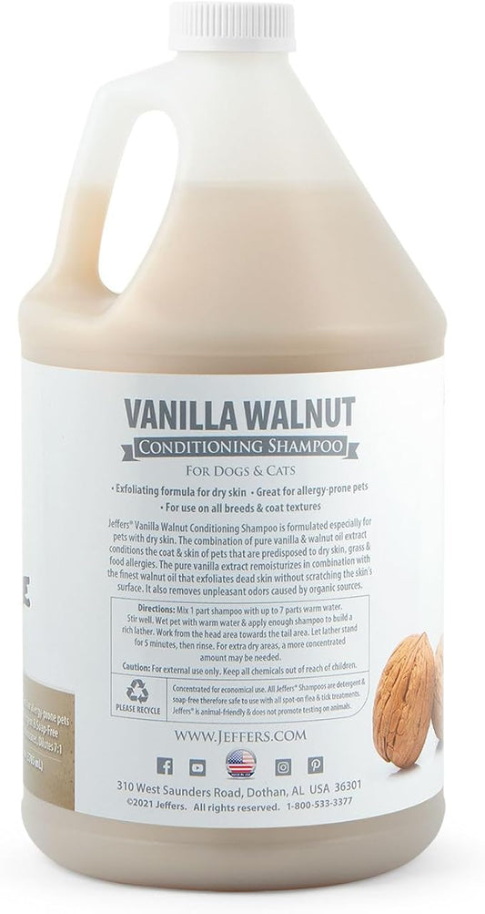 Jeffers Pet Vanilla Walnut Conditioning Shampoo for Dogs & Cats, 1 Gallon – Moisturizing, Soap Free Formula with Coconut & Vanilla Extract for Soft, Healthy Coat, Home Pet Care, Fresh Scent