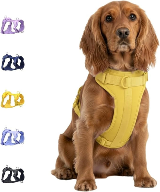 Dog Harness, No-Pull Pet Harness with 3 Leash Clips, Adjustable Soft Padded Dog Vest, Breathable Mesh Cushion for Small Medium Large Dogs (Yellow, Medium (Neck:15"-19" Chest 22"-30"))
