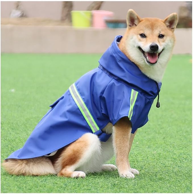 Pet Dog Raincoat Waterproof Reflective Lightweight with Adjustable Hood for Small Medium Large Dogs (Blue,S)