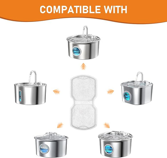Cat Fountain Filter, 24 Pcs Cat Fountain Filters Replacement & Pre-Filter Sponges for Pet Water Fountain Stainless Steel with Water Level Window