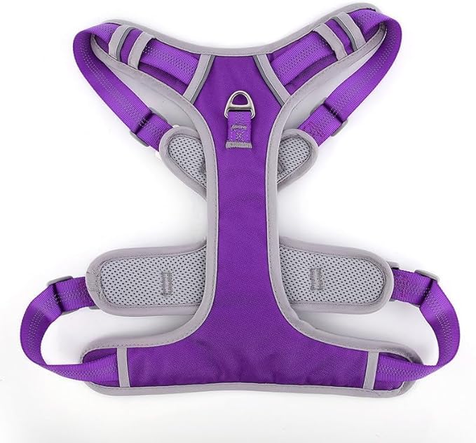 Adjustable Dog Harness - No Pull, Reflective, Soft Padded for Small, Medium, Large Dogs - Includes Leash Purple XL