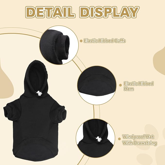 Fleece Dog Sweater & Hoodie - Soft Dog Clothes Sweatshirt with Pocket - Medium Dogs (Black&M)